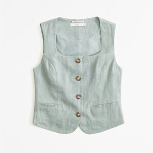 A&F Mara Premium Linen Vest Set Top Sage Size S